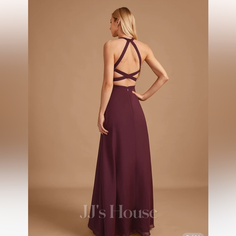 Cabernet A-line High Neck Floor-Length Chiffon Bridesmaid Dress: US 12